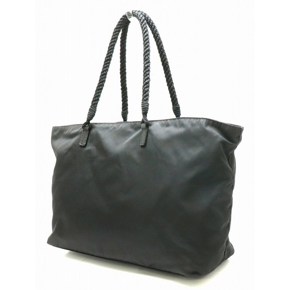 Prada Shoulder Leather Nylon Rope Tote Tote Handle Bag Black - Picture 1 of 8